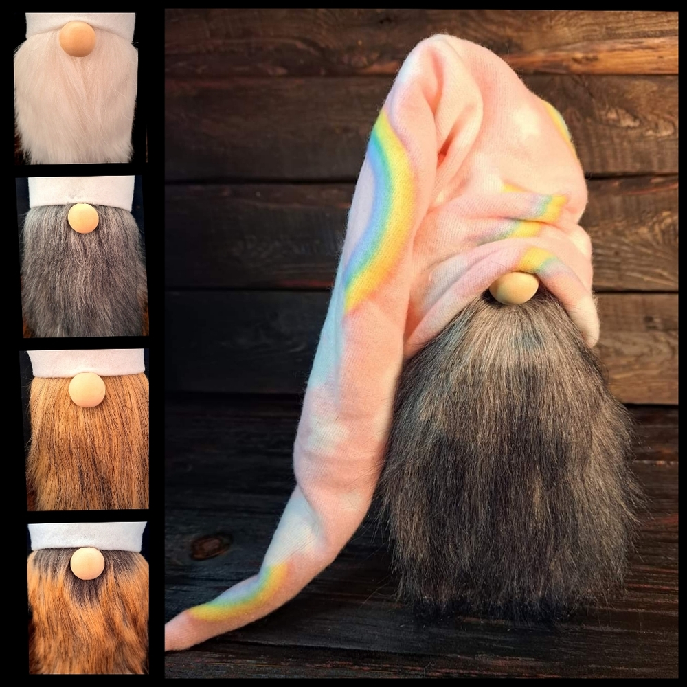 Pink Rainbow Gnome Hat with Choice of Bearded Gnome Body | Interchangeable Gnome